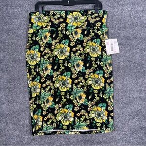 NWT Lularoe Women’s Medium Black‎ Yellow Floral Festive Stretch Pencil Skirt